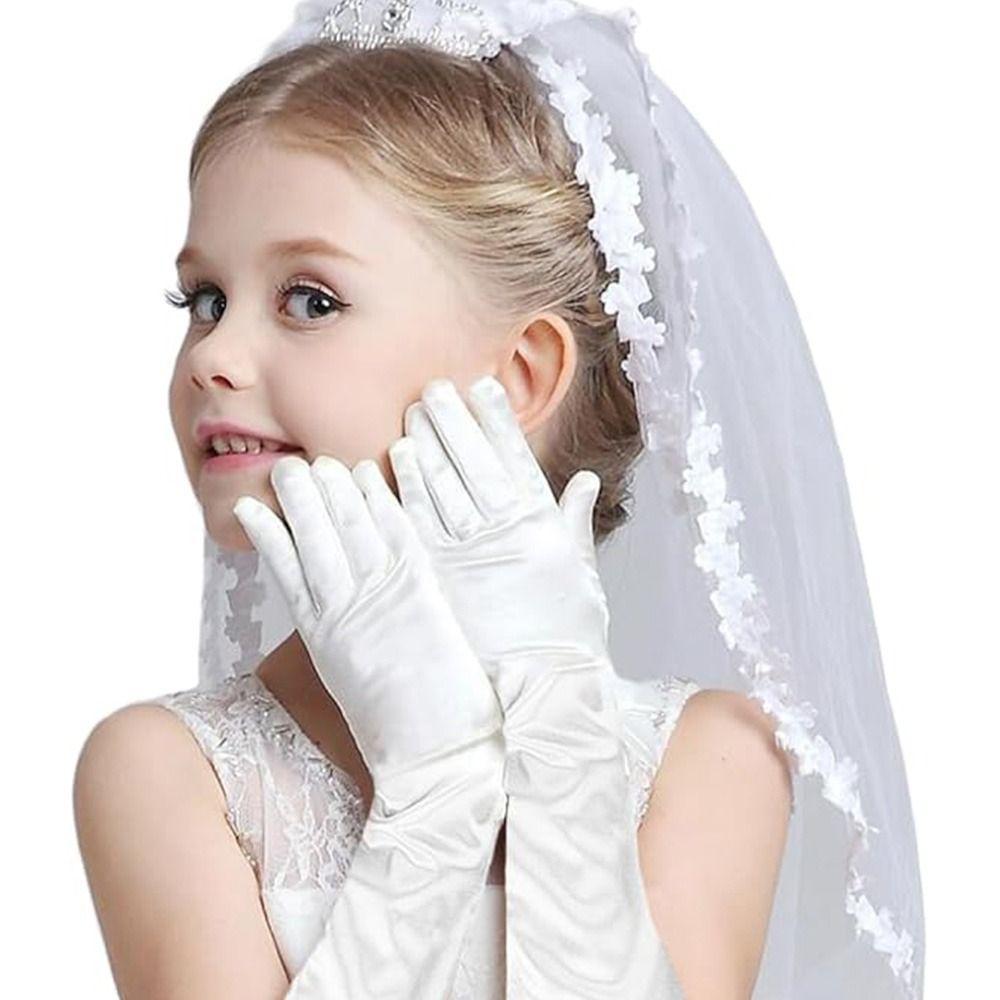 Однотонные детские перчатки Сатиновые танцевальные митенки Новая мода Сценический костюм для выступлений Девочки