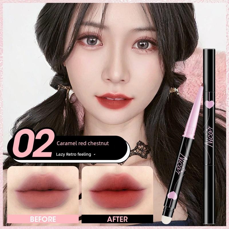Double-Headed Lip Brush Lip Liner Lipstick Female Blooming Lips Toot Lip Brush Waterproof and Durable Lip Pencil Nature Outline Lip Shape