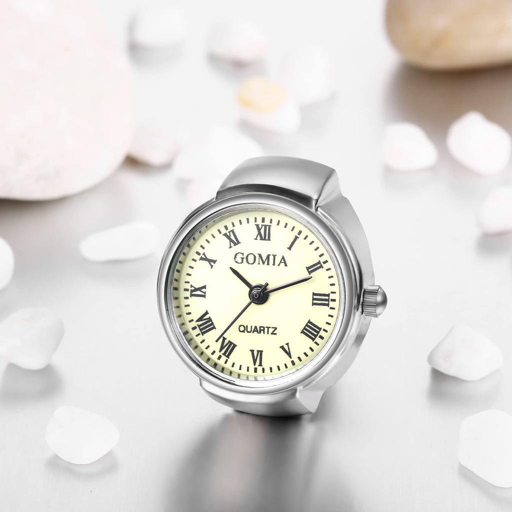 Ring Roman Analog Free Size Waterproof Ring Clock Ring Watch Retro Stylish Silver Fashion Accessory Men's Women's