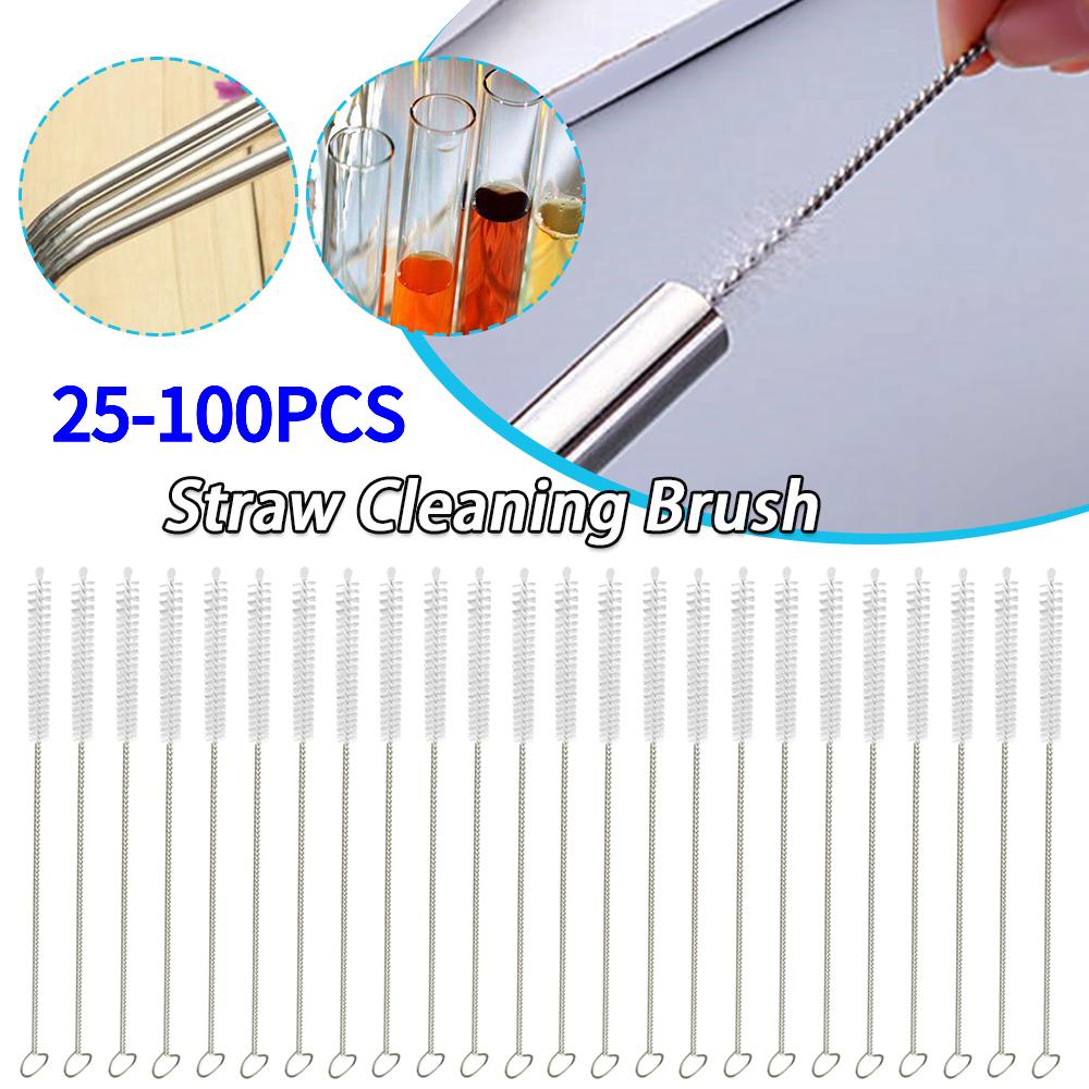 25-100 шт. Щетки для чистки трубочек для питья, щетка из нержавеющей стали для удаления масляных пятен соломки, многофункциональные гаджеты для чистки бара с длинной ручкой
