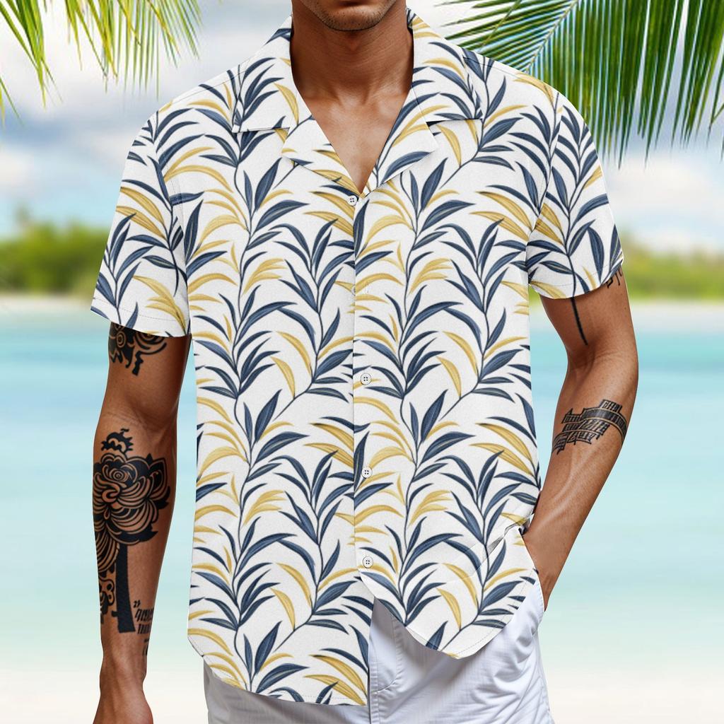 Men'S Casual Loose Short Sleeved Shirt Fashion Printed Shirt Top