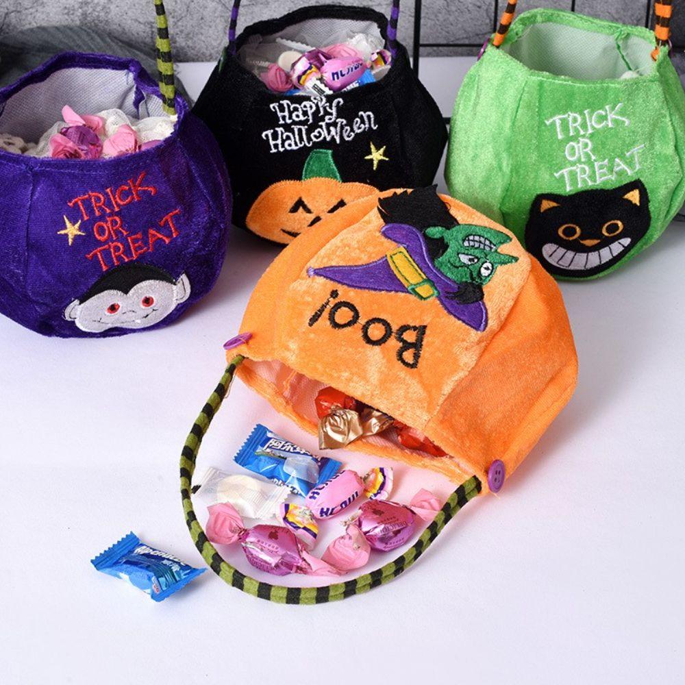Happy Elf Black Cat Gift Bag Pumpkin Handbag Halloween Candy Bag Trick Or Treat