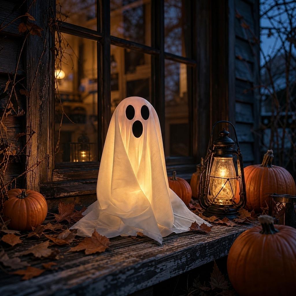 Light Up Ghost Decoration for Indoor Outdoor Use Halloween Themed Fabric Ghost Figure with LED Illumination for Party Home Yard Display