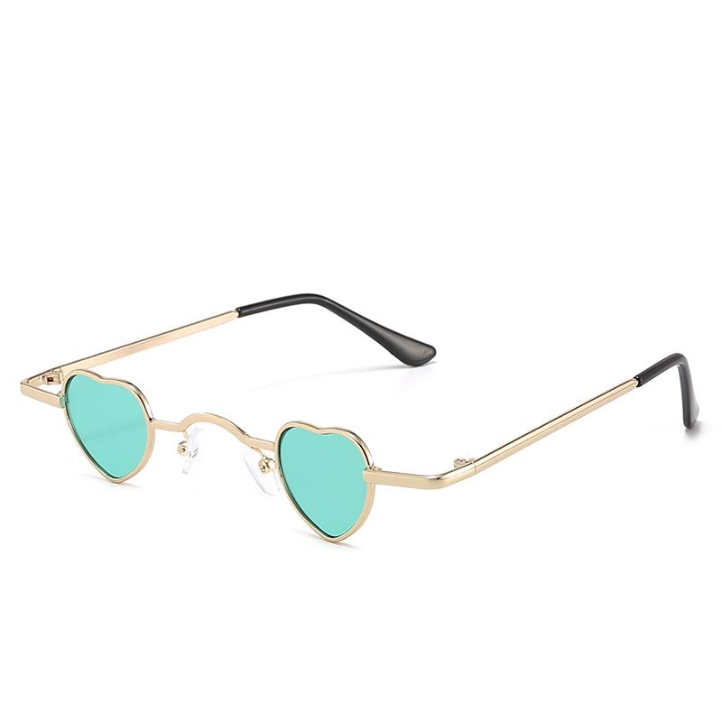 Sweet Cool Heart Metal Thin Frame Sunglasses For Women, Mini Heart Shape & Face Slimming For Streetwear Styling 1084