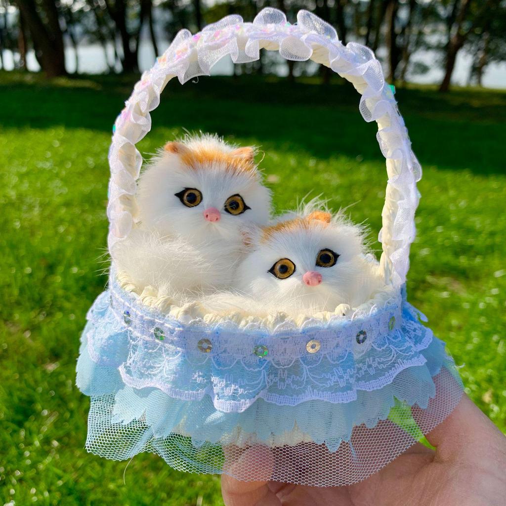 Фигурка Кошка-мать и котенок с корзиной - Игрушка-подарок для детей или девушки