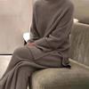 Women Knitted Coat Autumn Winter O-Neck Sweater 2 Piece Set Solid Fashion Ladies Pullover Wide Tops Pants Home Leg Suit
