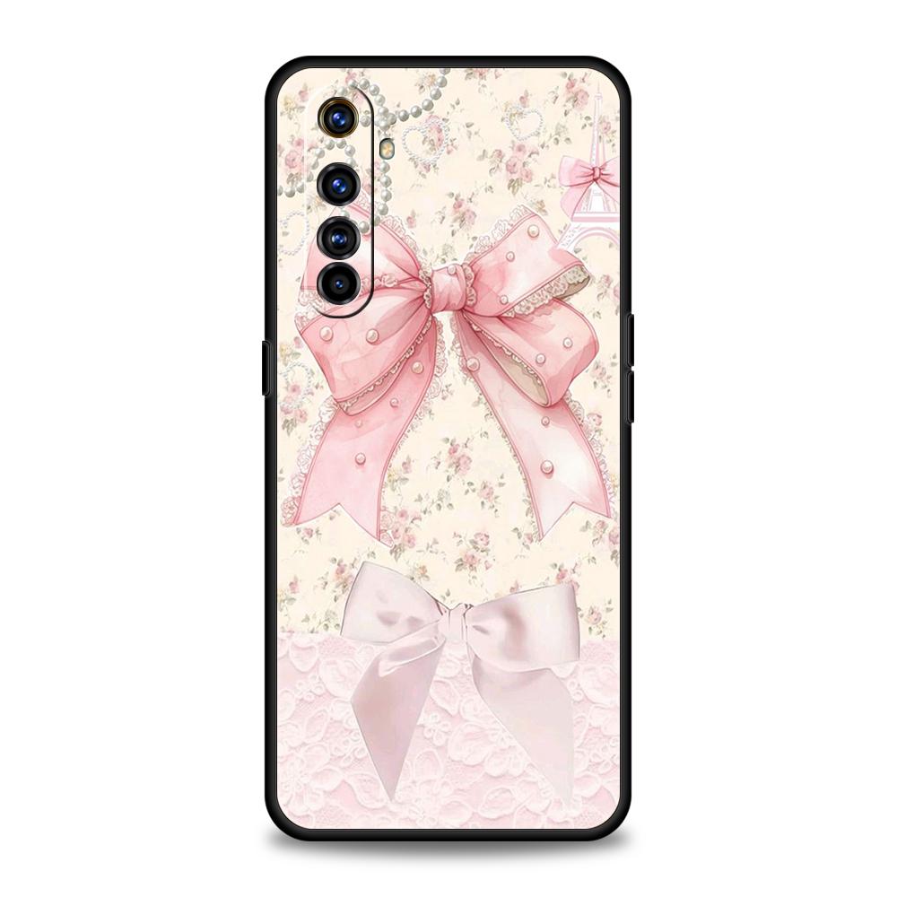 Мягкий ТПУ Чехол для Realme 11 10 9 Pro Plus GT2 GT3 GT5 C21 C25 C35 C53 C55 C67 Pro 5G Ударопрочный Чехол для Телефона Розовый Бант с Узором Банта