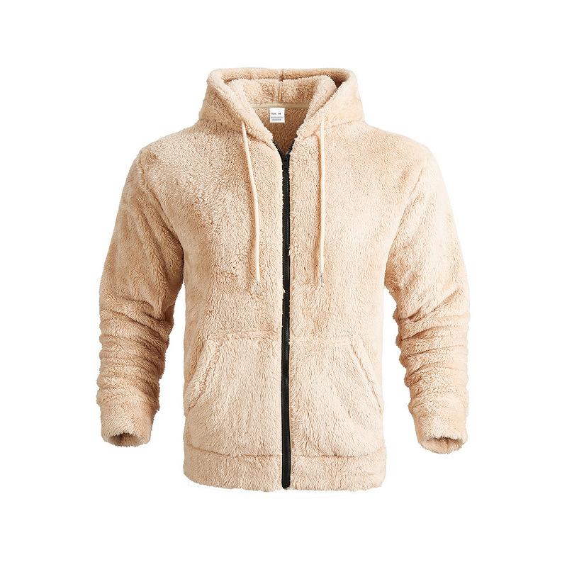 Winter Men's Thick Warm Double-sided Fleece Jacket Zipper Loose Cardigan Casual Hooded Jacket