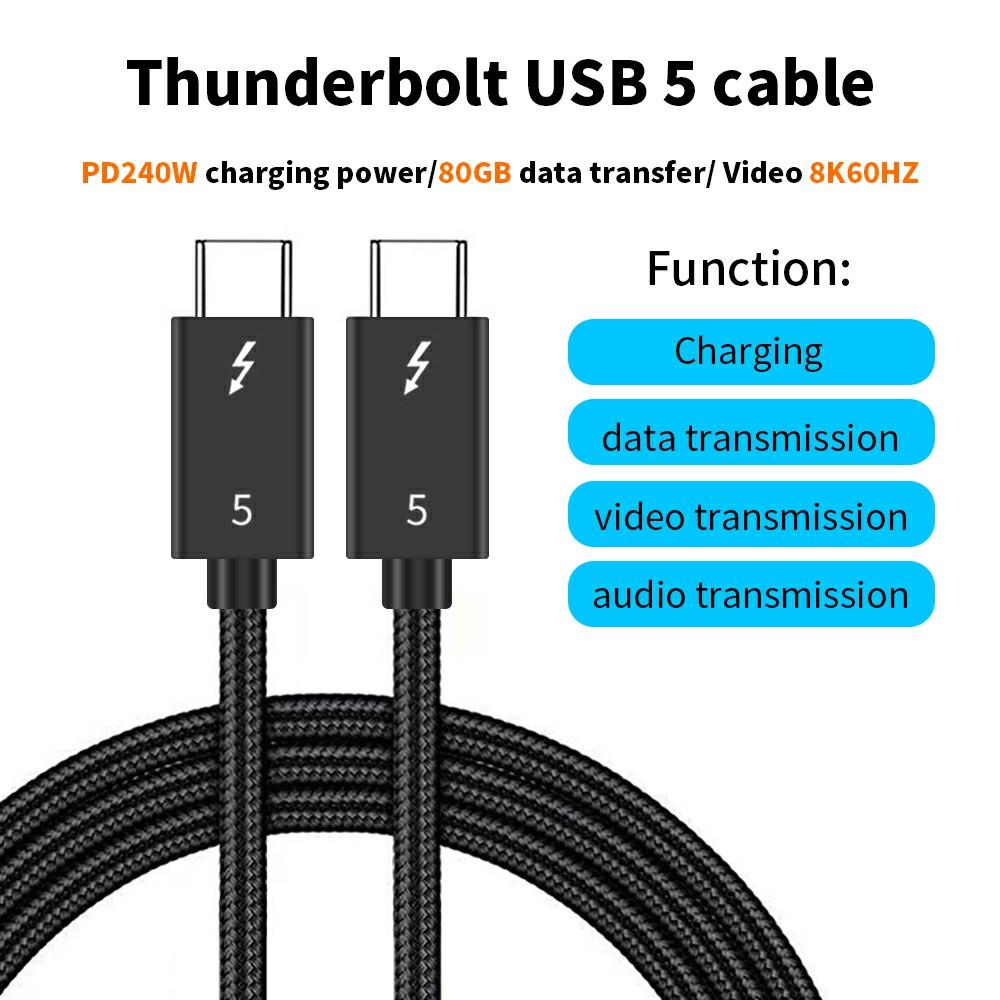 1 м Совместимый с Thunderbolt USB 5 Кабель 80 ГБ/с Передача данных 8K 60 Гц Видео PD 240 Вт Кабель для быстрой зарядки