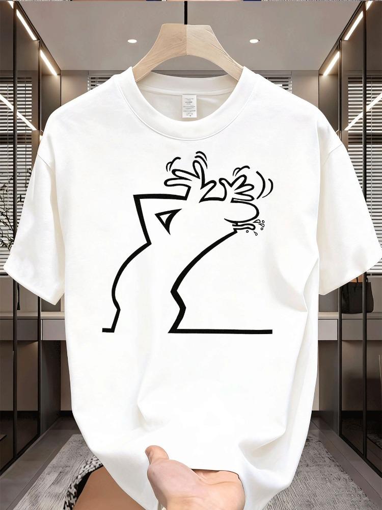 Unisex Summer Cotton Tee Minimalist Funny Deer Line Print Crew Neck Short Sleeve Casual Streetwear Loose Fashion Daily Unisexs Tops