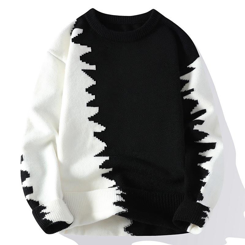 Autumn and Winter Men's Thickened Loose and Warm Knitted Sweater Contrasting Color Youth Bottoming Shirt