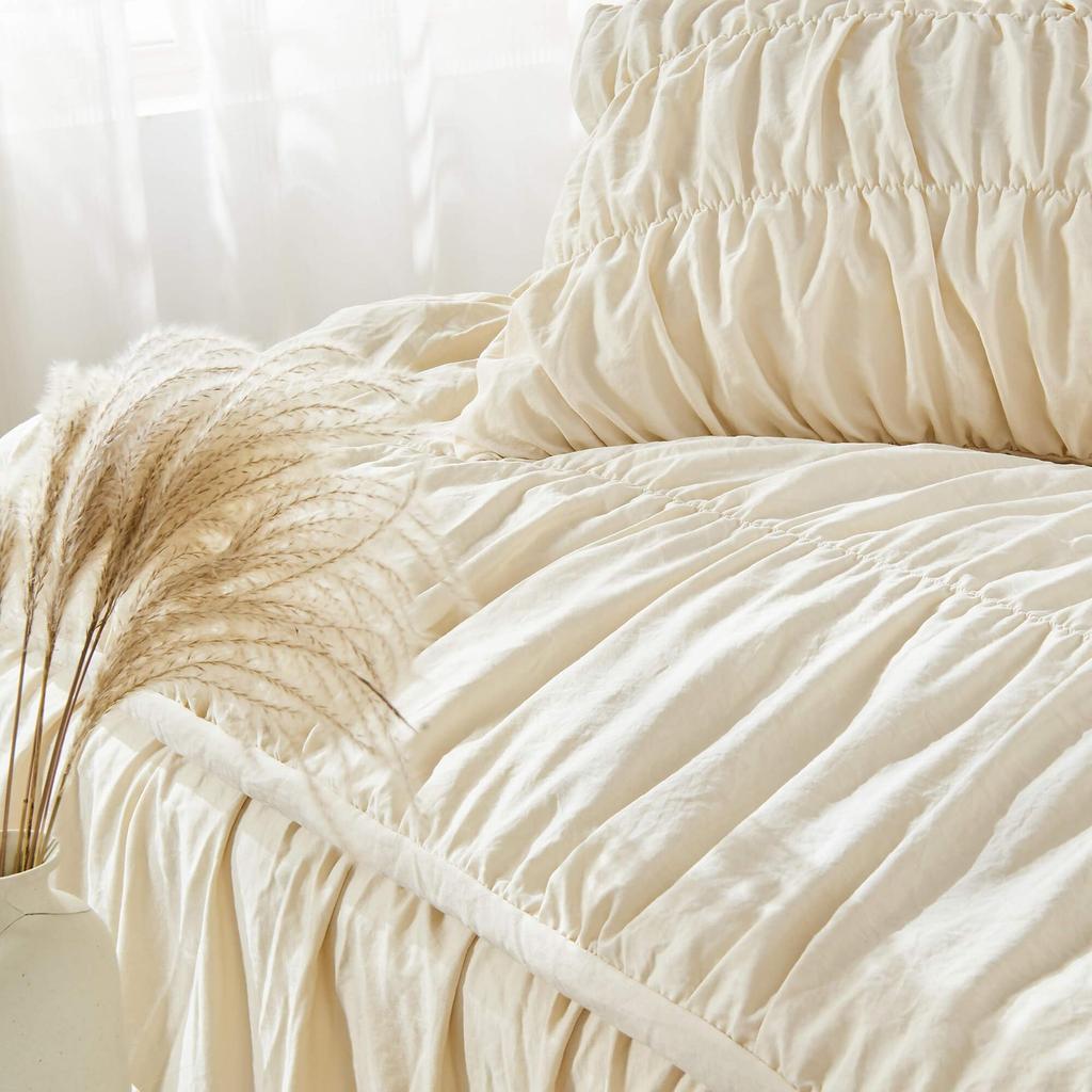 Boho Chic Wrinkled Duvet Cover Set Ultra-Soft Fluffy Bedding with Pillowcases All-Season Breathable Quilt Cover for Double/Queen