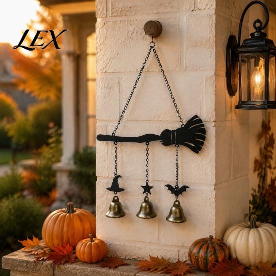 Outdoor Wind Chime Halloween Witch Broom Chime, Holiday Party Decorative Hanging Garden Decor Metal Bell for Indoor Patio Porch Festive