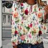 Tops For Women Beautiful Roses Print Round Neck Long Sleeve T-shirt Fall Casual Slim Pullover Women's Long Sleeve Top