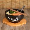Керамическая японская миска для рисовой лапши с крышкой, ложкой, палочками, кухонная посуда, салатница, супница, еда, кухонные аксессуары, подарок