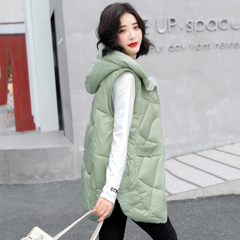 Women Autumn Winter Outwear Thicken Waistcoat Cotton Padded Hooded Sleeveless Jacket Coat Vest