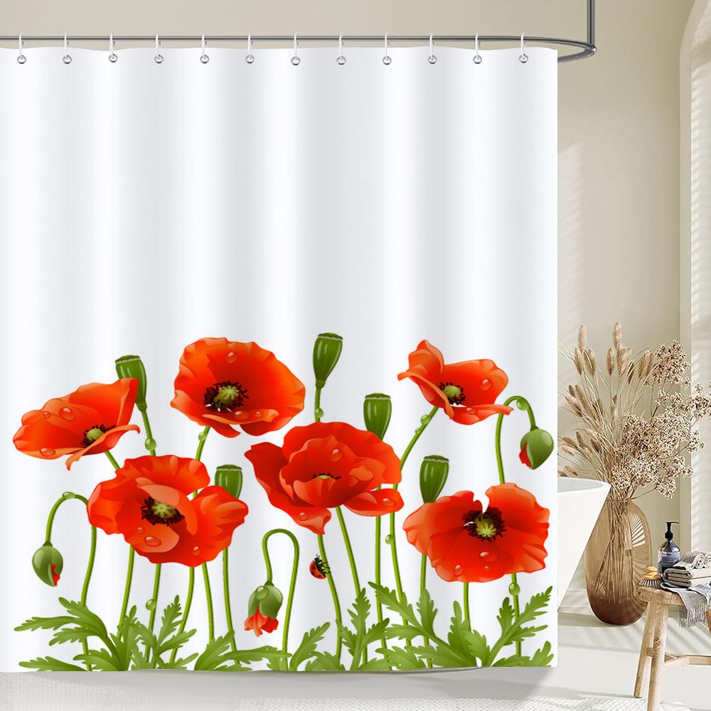 Tulip Flowers Print Shower Curtains Watercolor Boho Floral Waterproof Polyester Bathroom Bathtub Curtain Room Decor With Hooks