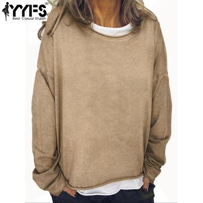 Женские модные повседневные весенне-осенние однотонные блузки и рубашки с круглым вырезом с длинными рукавами и принтом