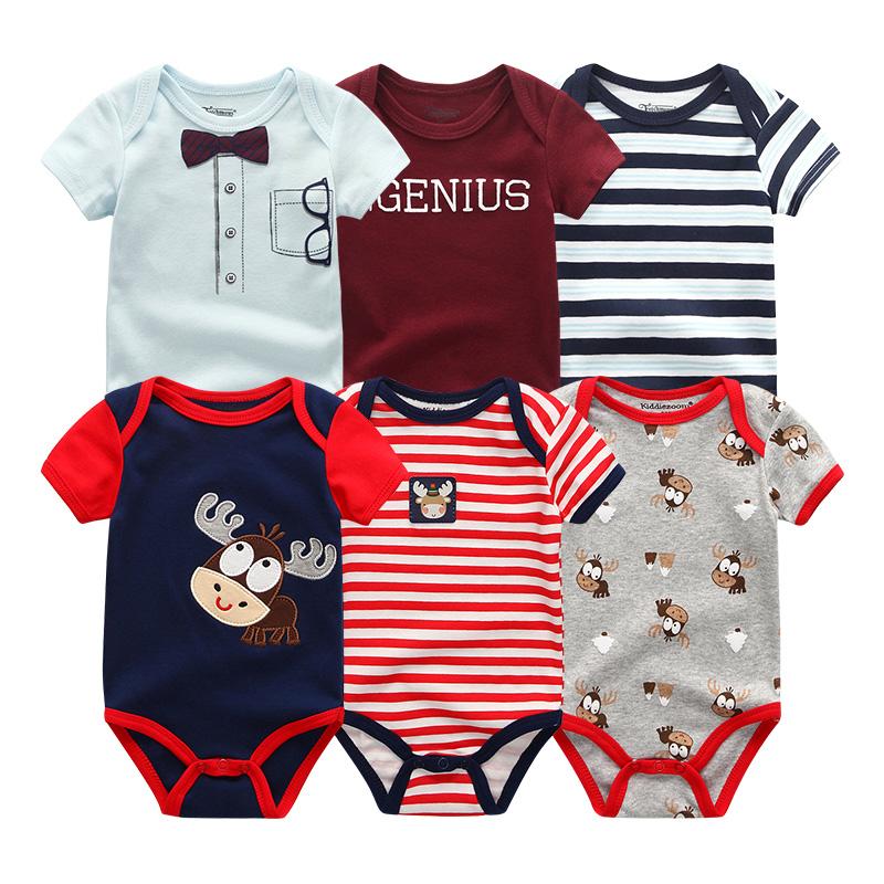 KIDDIEZOOM 6 PCS Newborn Cartoon Onesie Bodysuits Short-sleeved Suits for Babies Boys Baby Girl Clothes