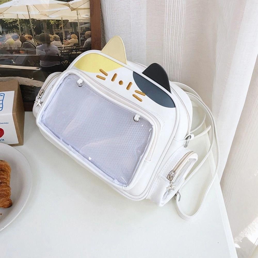 Преппи Стиль Милый Кот Итабаг JK Каваи Y2K Сумка через Плечо Креативная Сумка с Прозрачным Карманом Для Улицы