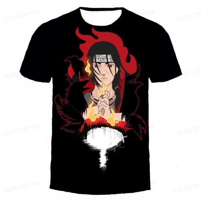 Футболки с героями мультфильмов для мальчиков и девочек, летняя детская уличная одежда с 3d принтом Наруто и короткими рукавами