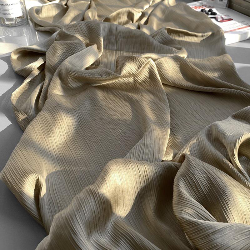 2023 Natural Wrinkled Solid Color Long Crepe Silk Scarf WJA14