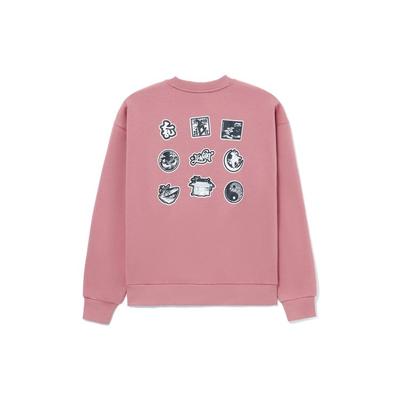 Li Ning Skateboard Series Fun Cartoon Print Флисовый теплый свободный свитер с круглым вырезом Толстовка Зимняя мужская толстовка для пар Розовый AWDR825-4