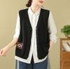 Женский вязаный жилет Свободный свитер без рукавов Вышитая повседневная одежда Джемпер Топы