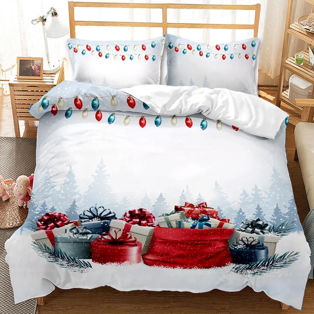 Super Soft Comfortable 3d Bedding Set Happy Christmas Reactive Print Snowflake Deer Duvet Set King Size Merry Christmas Bed Set
