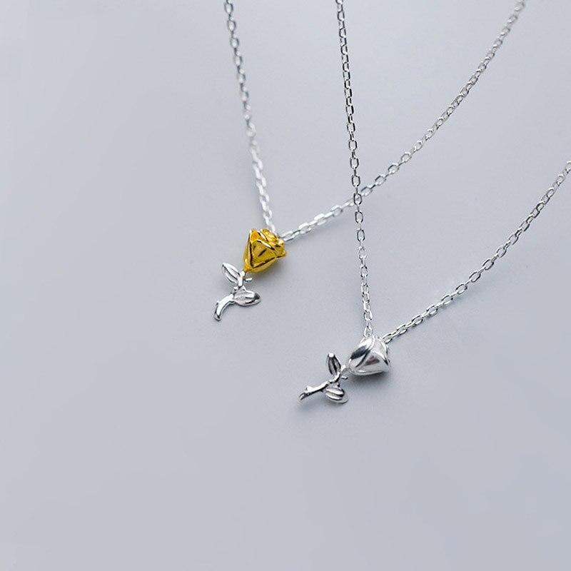 Real 925 Sterling Silver Sweet Elegant Rose Flower Clavicle Necklace For Women Wedding Valentine 'S Day Jewelry Db292