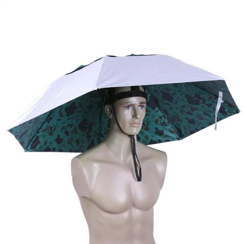 90CM Large Head Umbrella Anti-UV Anti-Rain Outdoor Travel Fishing Umbrella Hat Portable Three-Folding Umbrella Men Women
