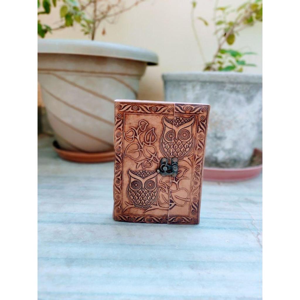 Журнал в кожаном переплете с тиснением совы и замком, кожаный блокнот ручной работы Журнал без подкладки Дневник путешествий Журнал среднего размера с замком Необычный дневник