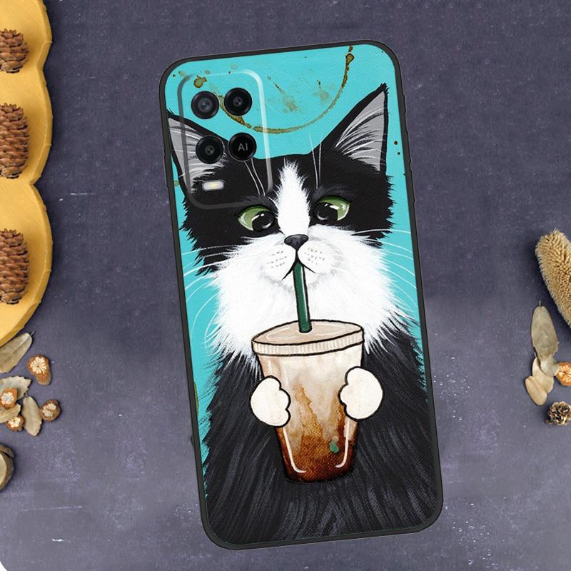Милый Животный Кот Кофе Чехол для Телефона Для Oppo A94 A74 A54 A15 A18 A38 A58 A78 A98 A40 A60 A80 A16 A76 A96 A57S A17 A77