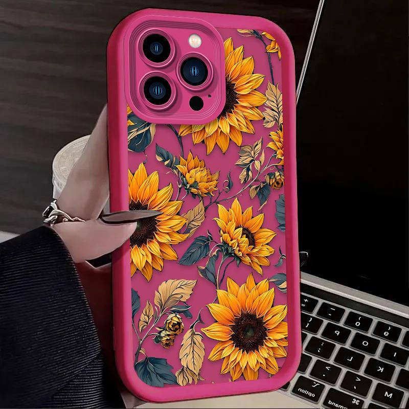 Красивый чехол с подсолнухами для iPhone 17 Air 16 16E 15 14 13 12 11 Pro Max X XS X S Max XR SE 2020 SE4 7 8 Мягкая силиконовая накладка