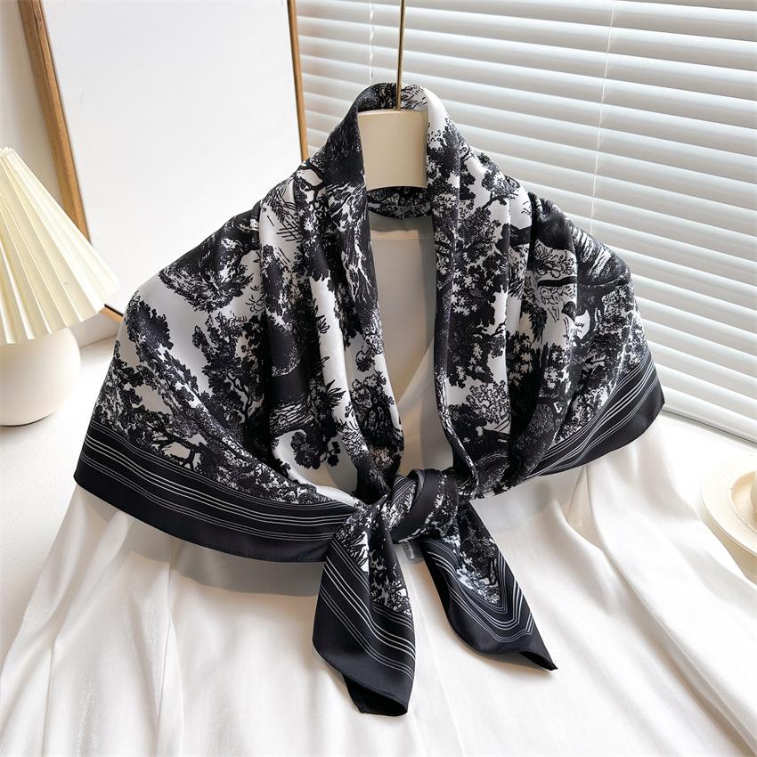 Fantasy Jungle Silk Scarf 90Cm Twill Scarf Cheetah Vegetation Large Square Scarf Sun Protection Shawl Headscarf Women