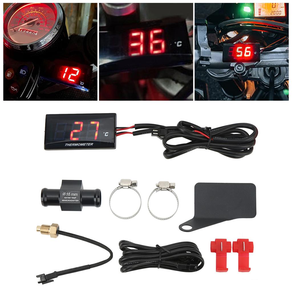 Motorcycle 12V LCD Screen Slim Water Temperature Gauge With 16mm Tee for Motorbike