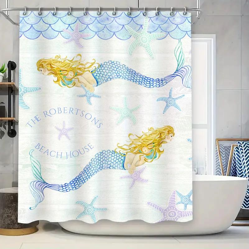 "Занавеска для душа Mermaid Beach House, Водонепроницаемая и устойчивая к плесени занавеска для ванны с океанской тематикой для прибрежного домашнего декора"