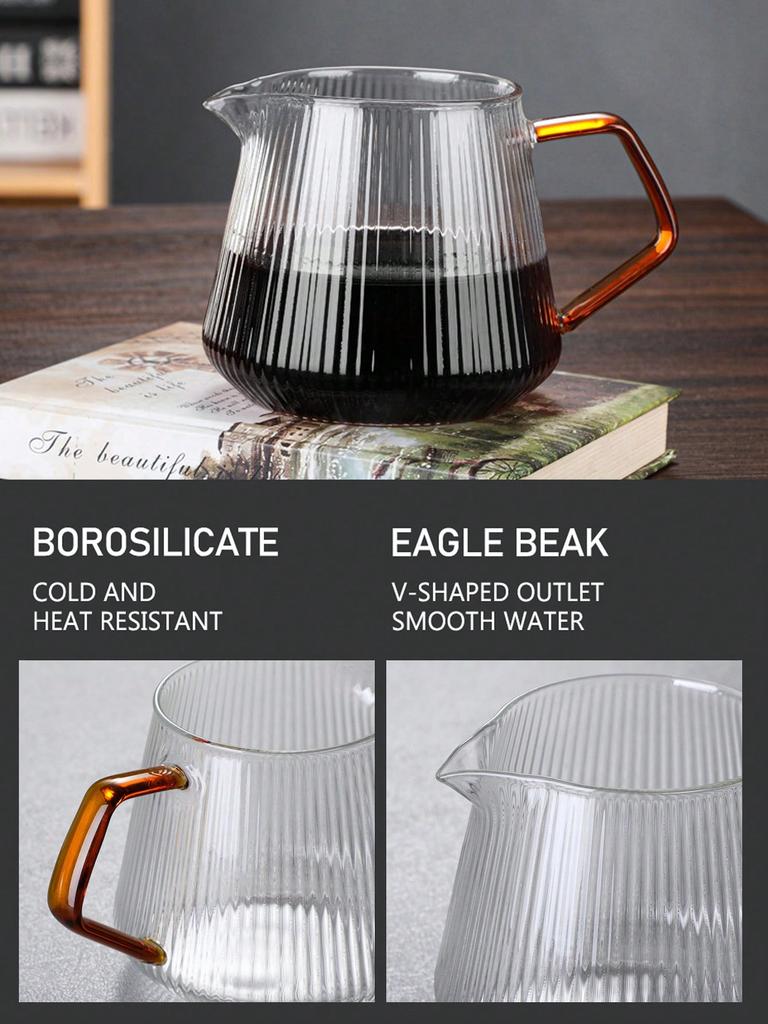 Стеклянный кофейник Leeseph для заливки кофе и чая с вертикальными полосками, безопасный для микроволновой печи и жаропрочный стеклянный корпус (400мл и 600мл)
