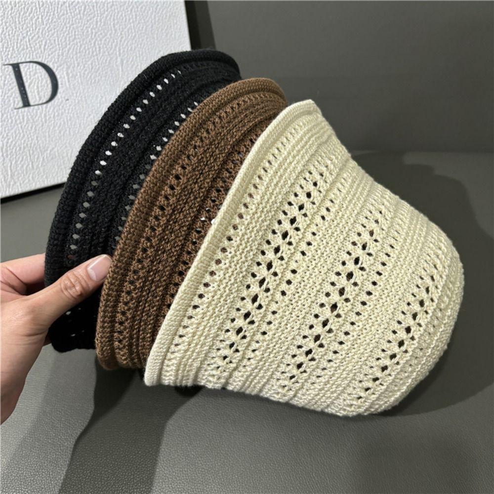 Вязаная шляпа от солнца с широкими полями, ажурная пляжная кепка, повседневная рыбацкая шляпа