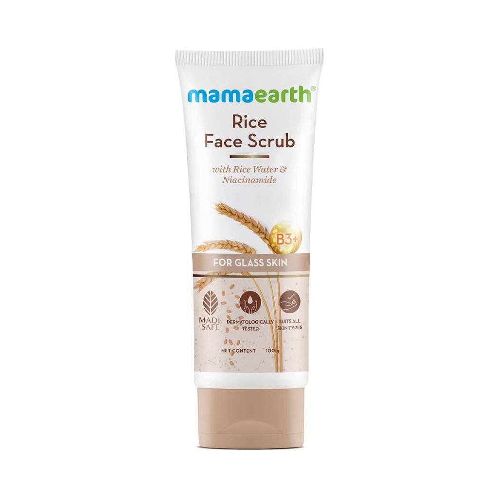 Mamaearth Rice Face Scrub For Glowing Skin With Rice Water And Niacinamide 100g Gentle Exfoliator For Pores Brightening & Radiant Look