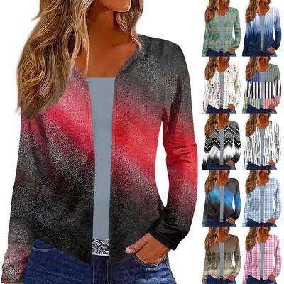 Женский топ с длинным рукавом и принтом, повседневная мода на выходные, тонкий кардиган, блузка