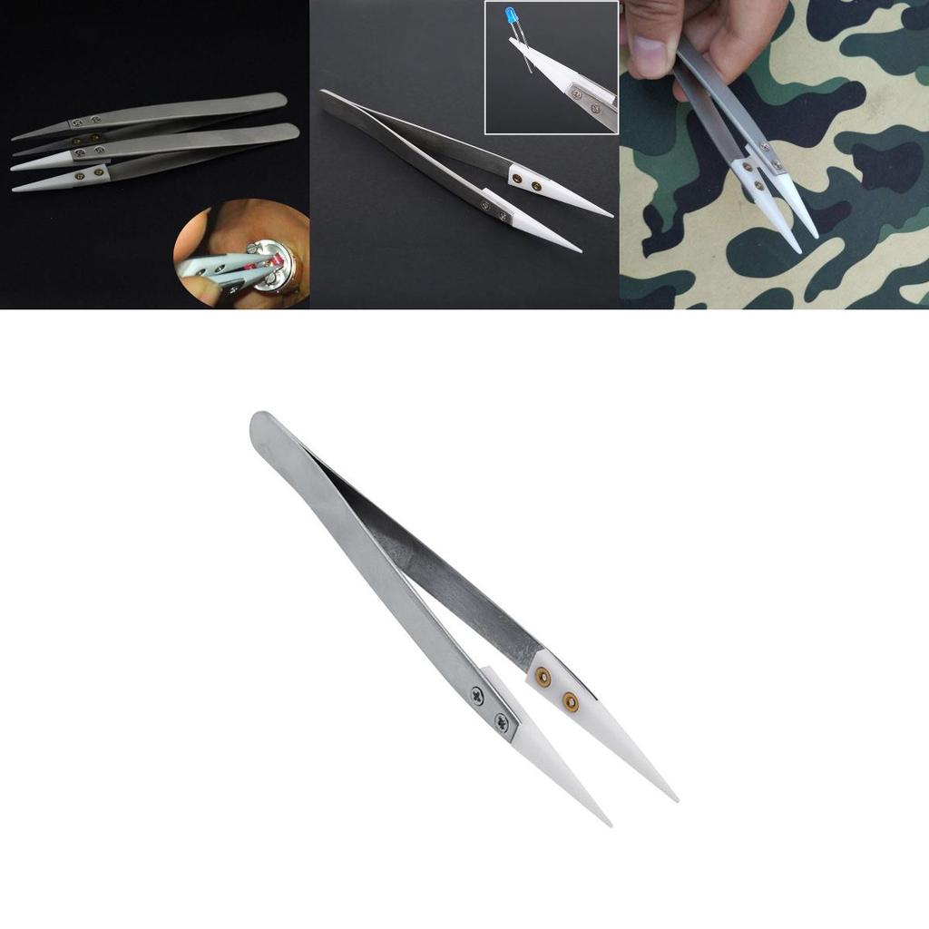 Steel Stainless Ceramic Pointed Tip Tweezer Heat Resistant Antistatic Antiacid