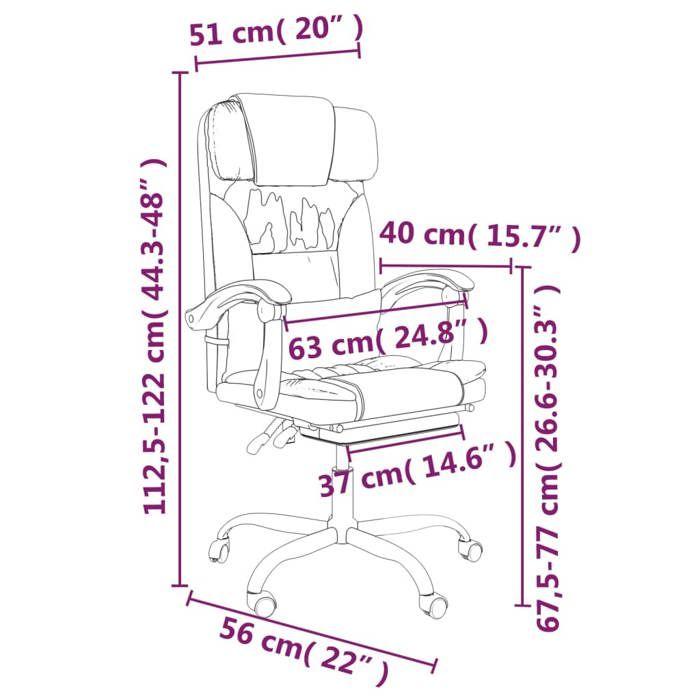 VidaXL Fauteuil de Massage Inclinable de Bureau, Chaise Pivotante avec Dossier et Repose-pied Réglables, Siège Intérieur, 349743