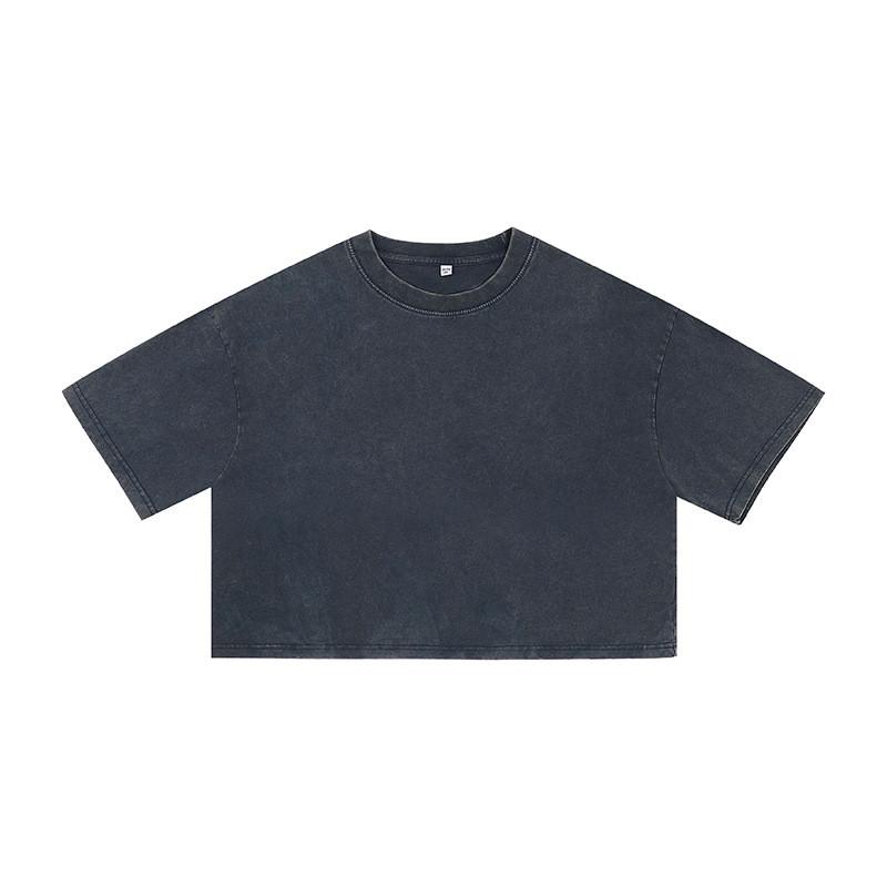 Streetwear Cotton Crop Top Tshirt For Women With Loose Fit And Retro Wash Effect