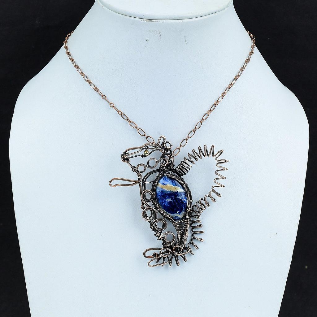 Sodalite Pendant Copper Wire Wrapped Pendant Gemstone Copper Jewelry Rabbit Pendant Handmade Pendant Wire Wrapped Jewelry Anniversary Gifts