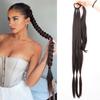 Synthetic Fiber Braided Ponytail Extensions Black Natural Hairpiece Long Pony Tail with Hair Tie Rubber Band for Women