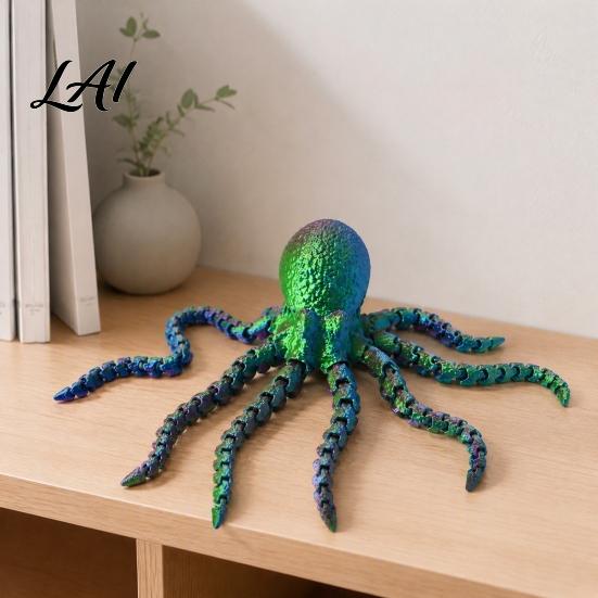 Collectible Desk Sculpture 3D Printed Octopus Sea Animal Fidget Toy Flexible Articulated Tentacle Figurine Figurine Desktop Decoration with Movable