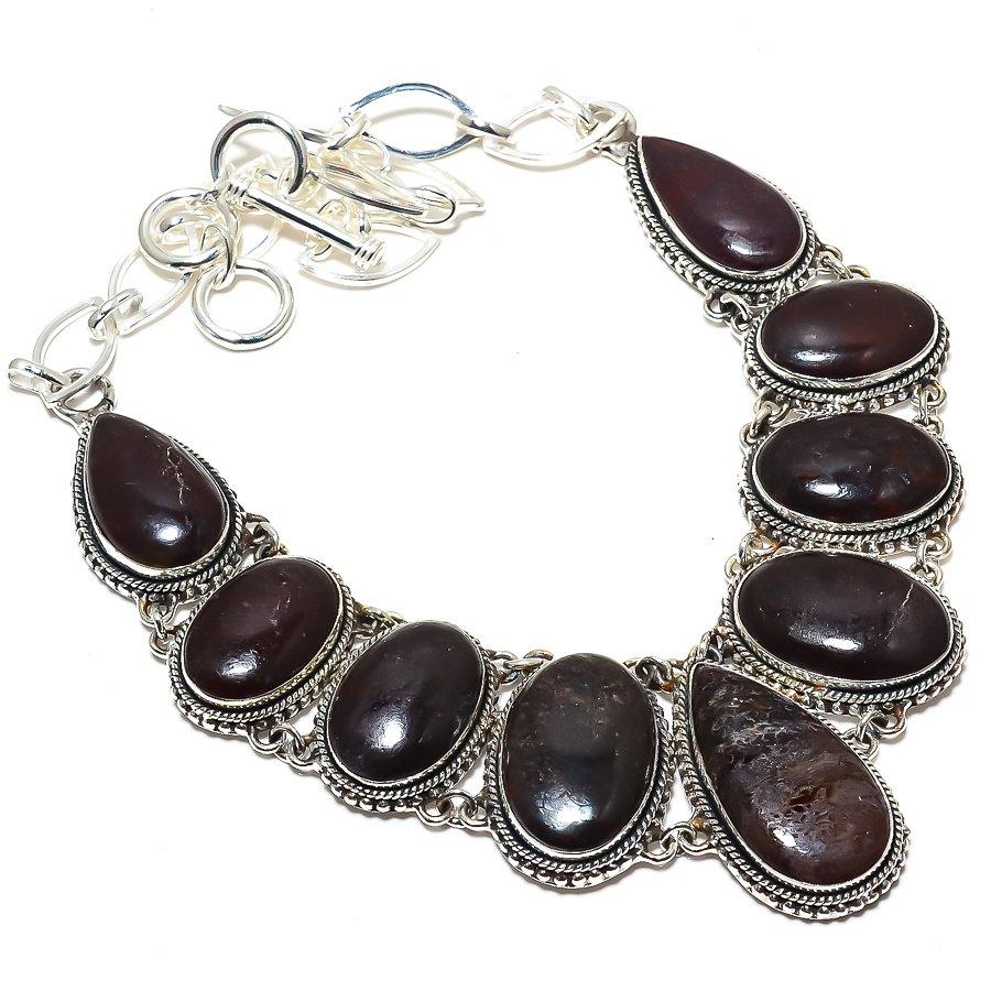 Драгоценный камень из кости динозавра Ручная работа Этническое серебряное ожерелье 925 пробы 18" JCN360-9