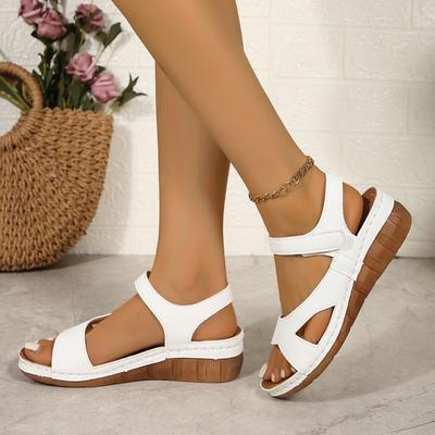 Кожаные сандалии Элегантные сандалии с пряжкой и круглым носком для женщин Легкие сандалии на танкетке и платформе Sandalias De Mujer