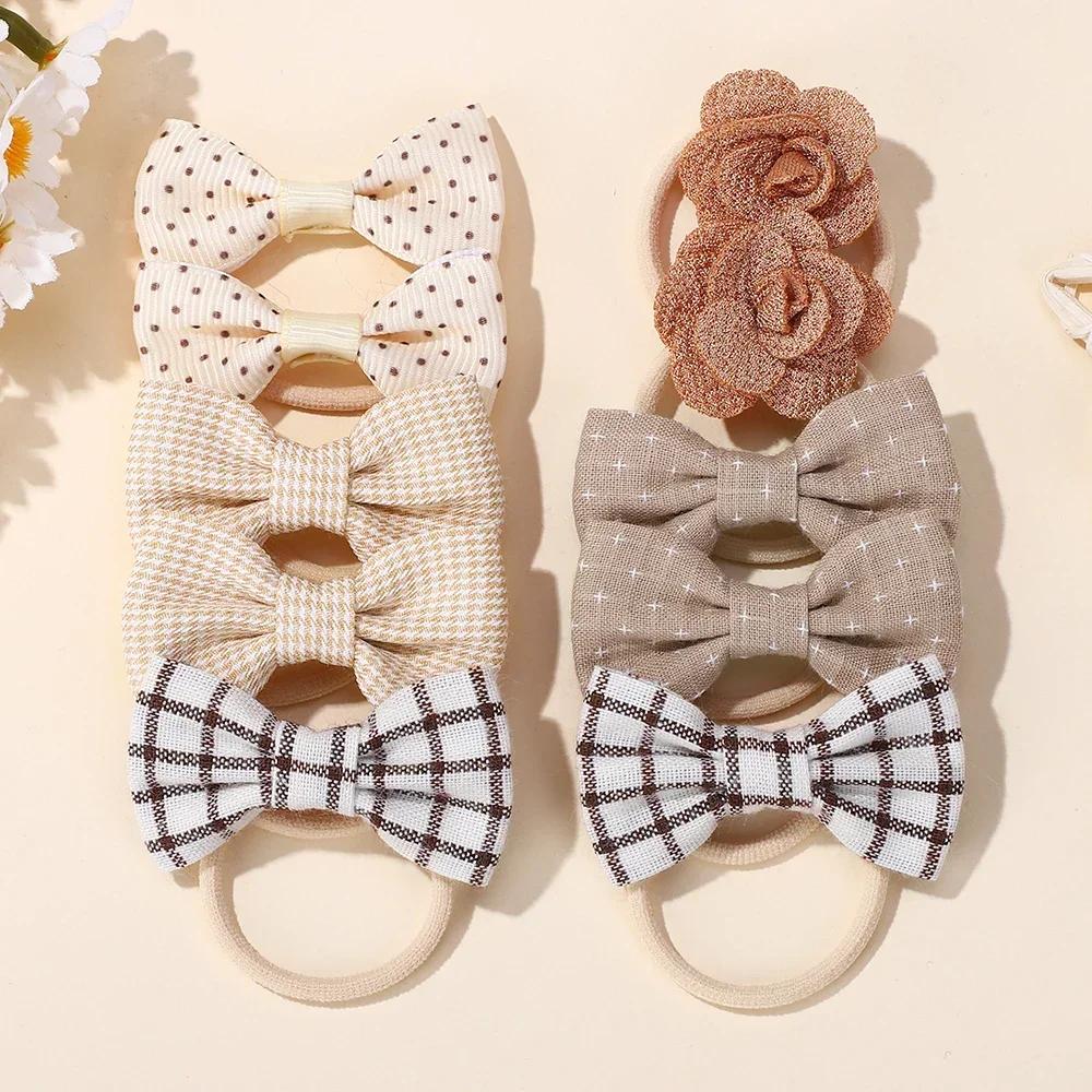 10 шт./набор Мультяшные повязки на голову с бантом и цветком для детей, девочек, милые резинки для волос, модные эластичные резинки, веревки для волос, аксессуары для волос